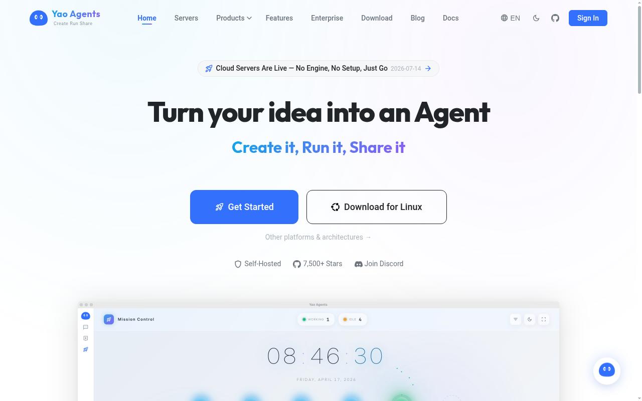 yaoagents.com screenshot