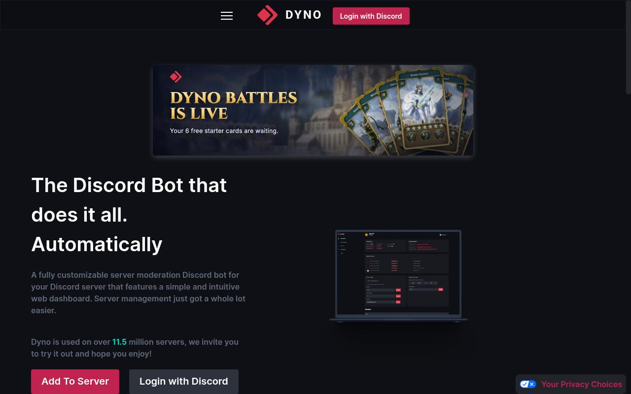 Screenshot of dyno.gg