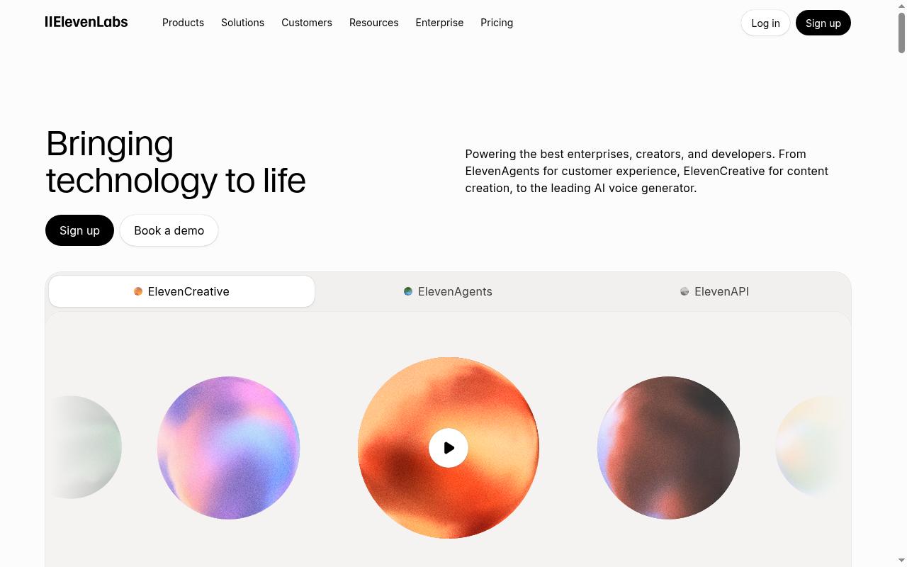 Screenshot of elevenlabs.io