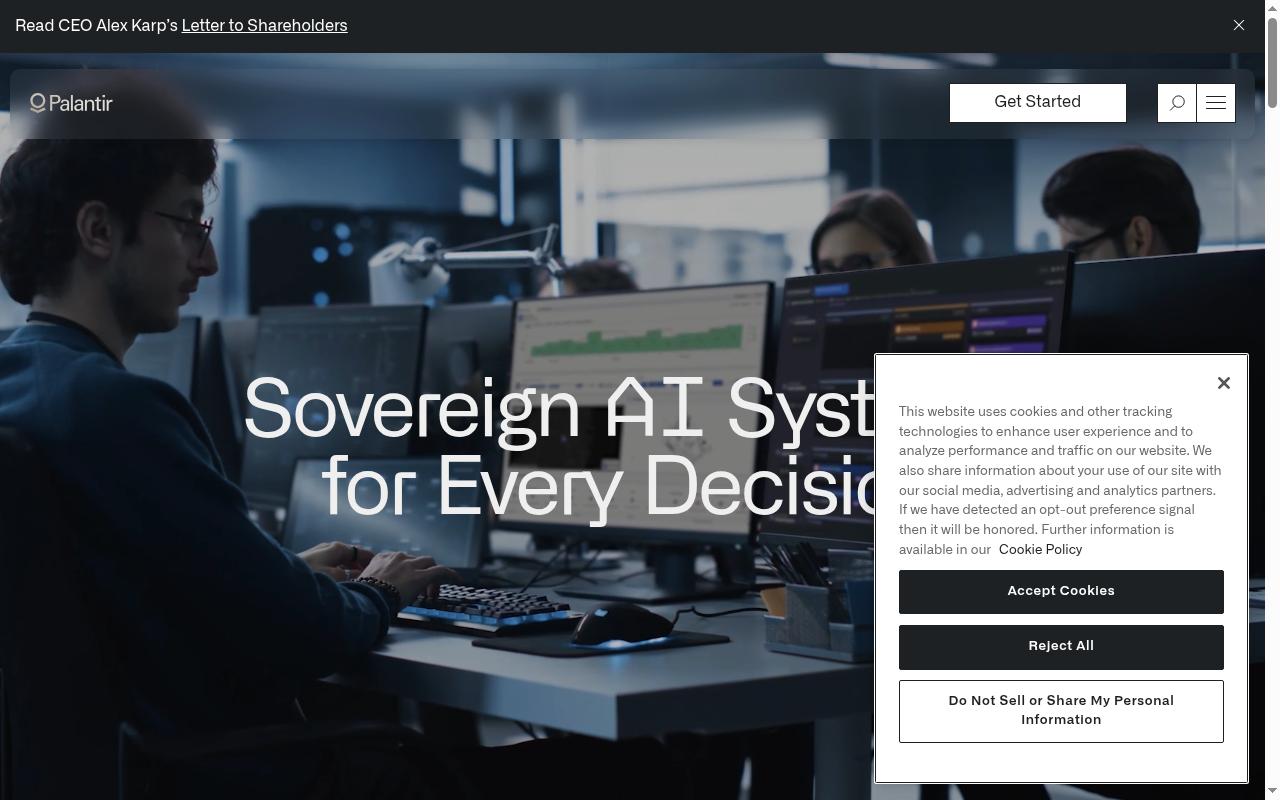 Screenshot of palantir.com