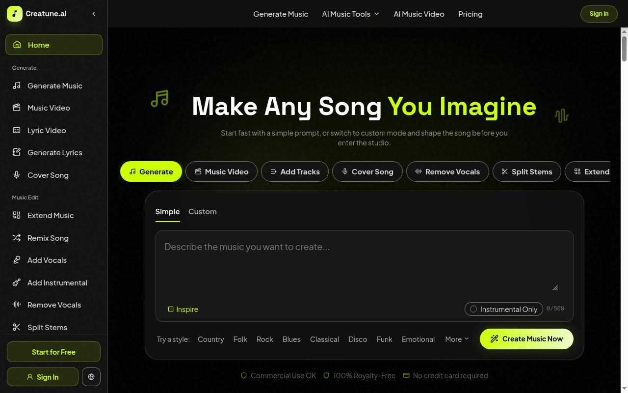 Screenshot of creatune.ai