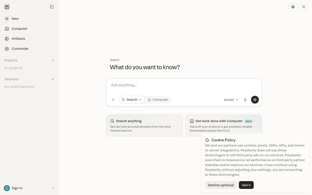 Screenshot of perplexity.ai