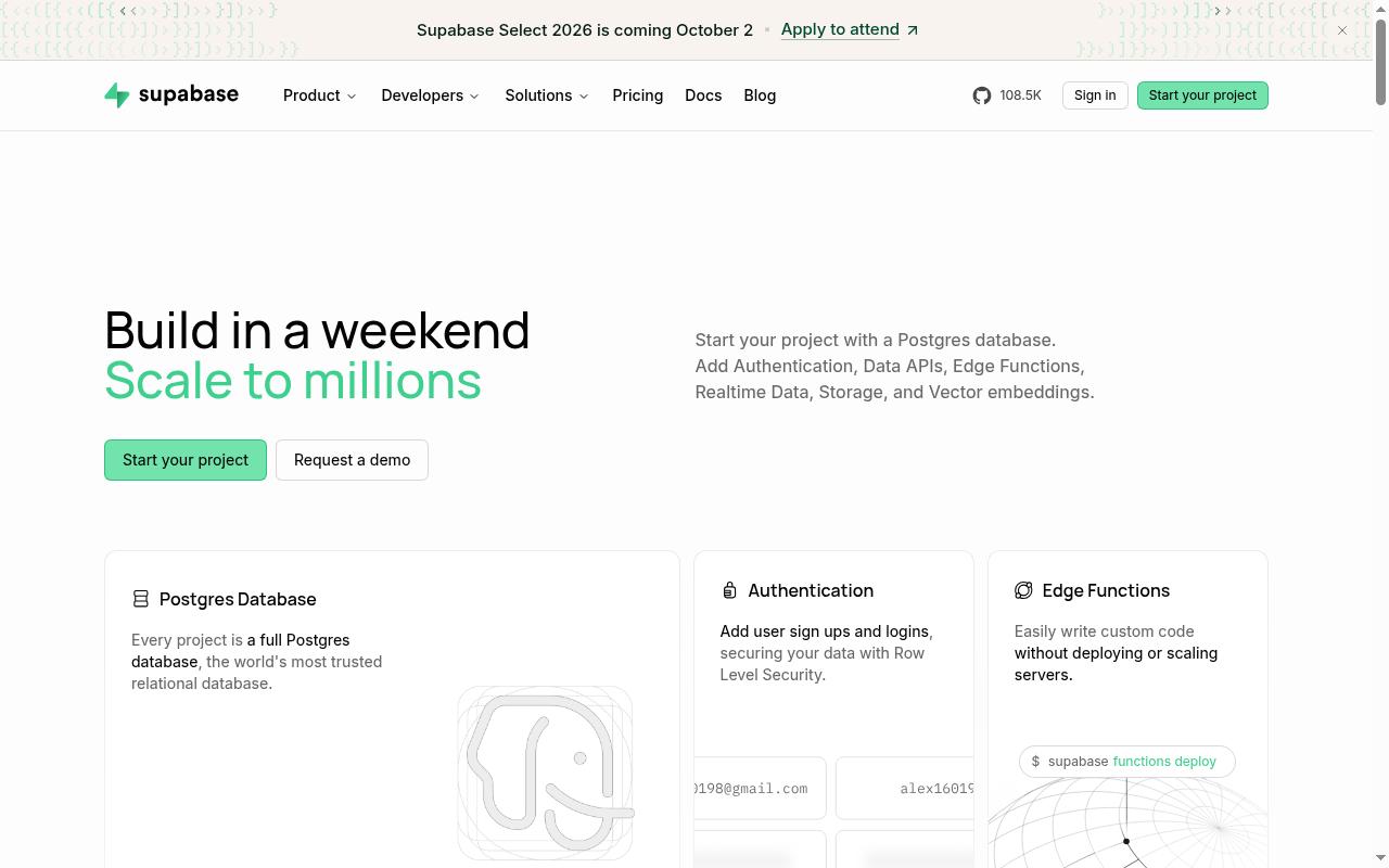 Screenshot of supabase.com