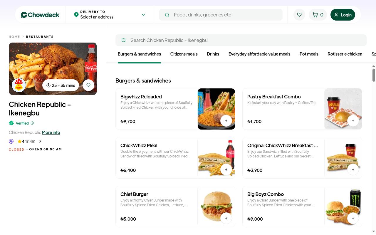 Screenshot of chowdeck.com