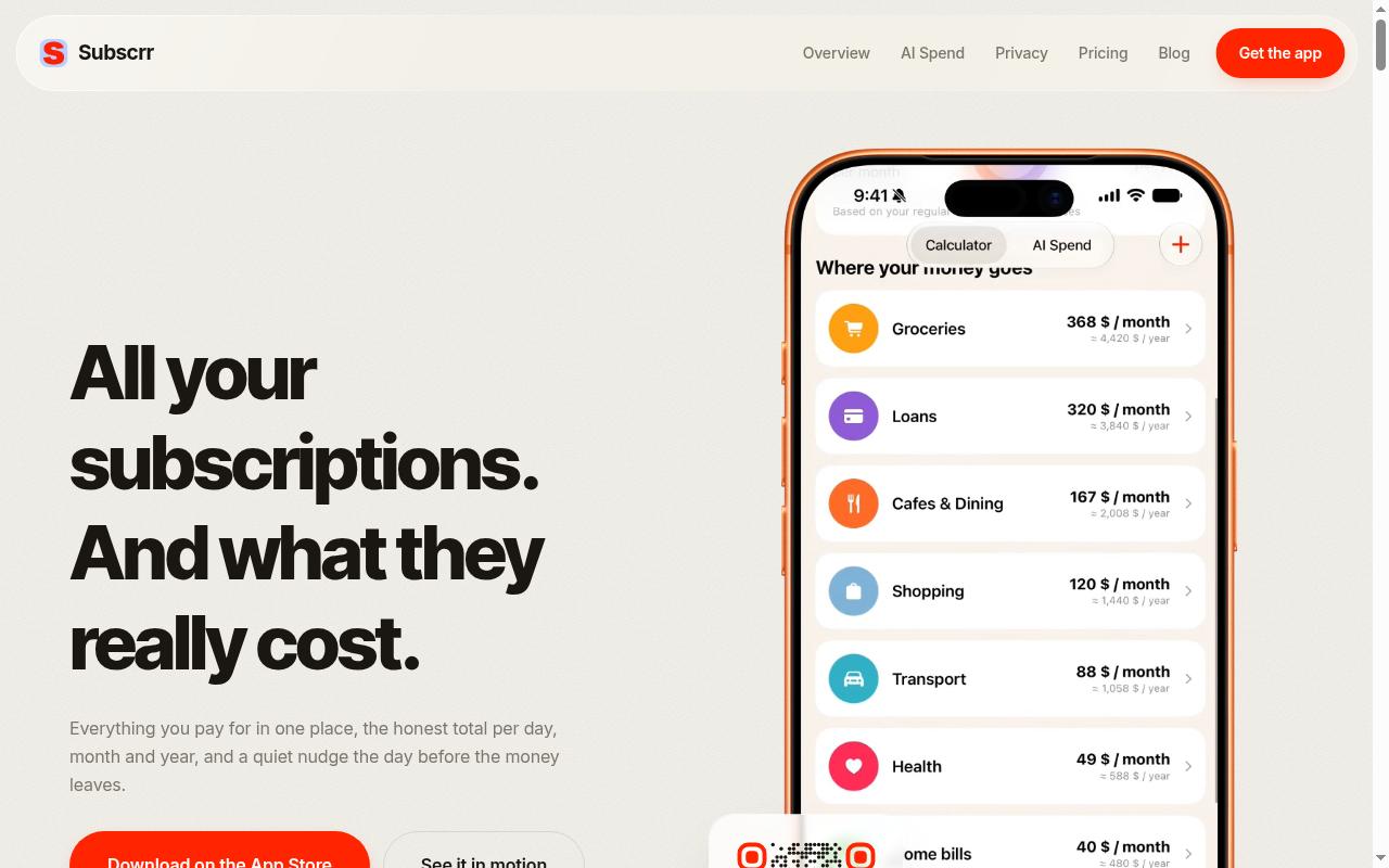 Screenshot of subscrr.app