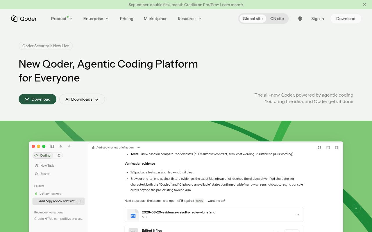 Screenshot of qoder.com