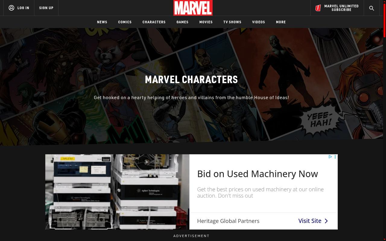 Screenshot of marvel.com