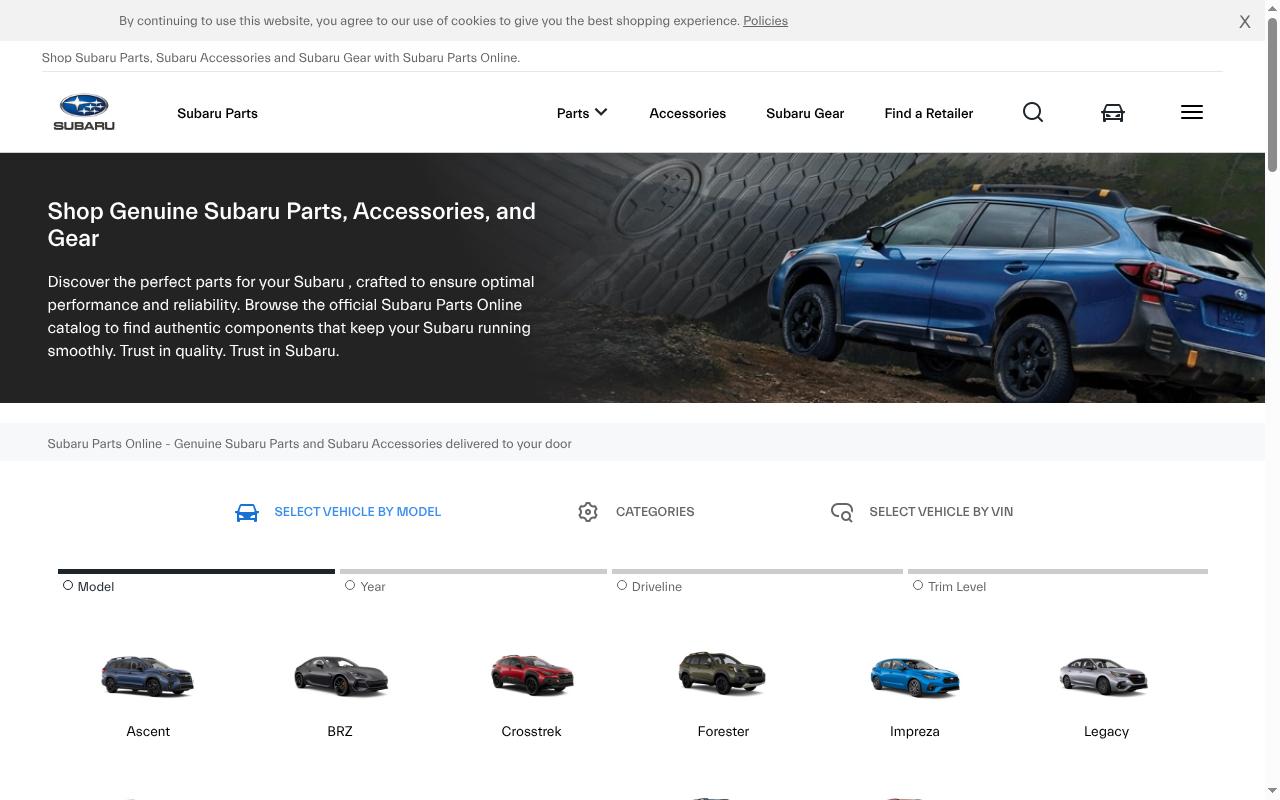 parts.subaru.com screenshot